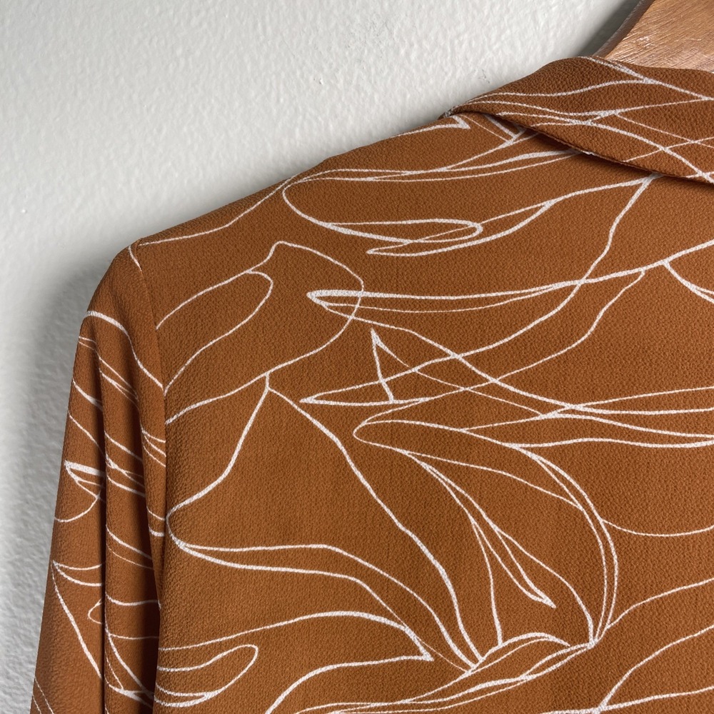 LUSH Women S Burnt Orange Surplice Blouse Boho Abstract Print Faux Wrap - Picture 4 of 14